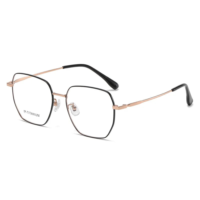 KatKani Women's Full Rim Polygon Titanium Eyeglasses 98455 Full Rim KatKani Eyeglasses Black Rose Gold  