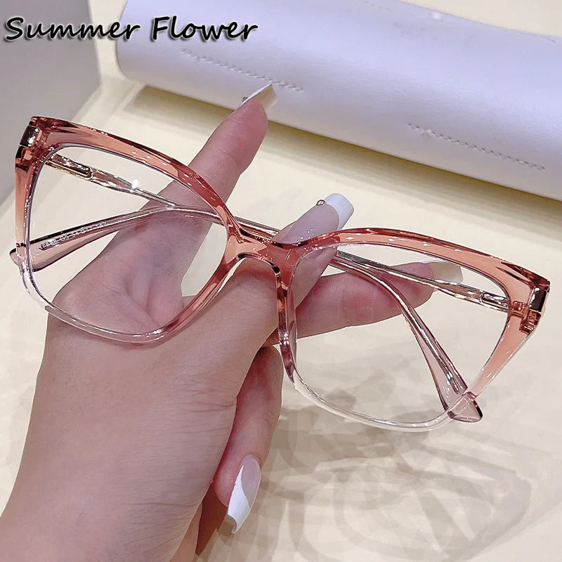 Summer Flower Women's Full Rim Square Cat Eye Tr 90 Titanium Eyeglasses 87888 Full Rim Summer Flower Gradient Pink