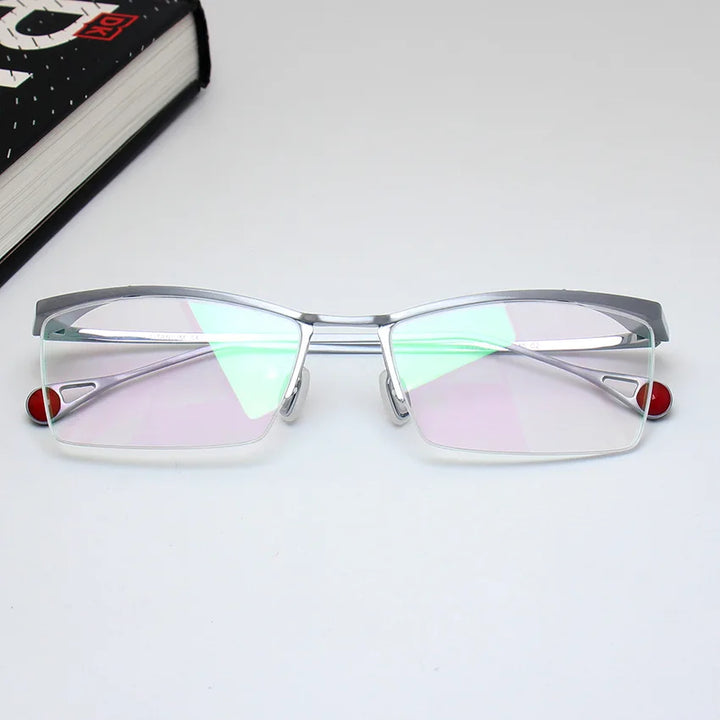 Black Mask Men's Semi Rim Square Brow Line Titanium Eyeglasses 195113