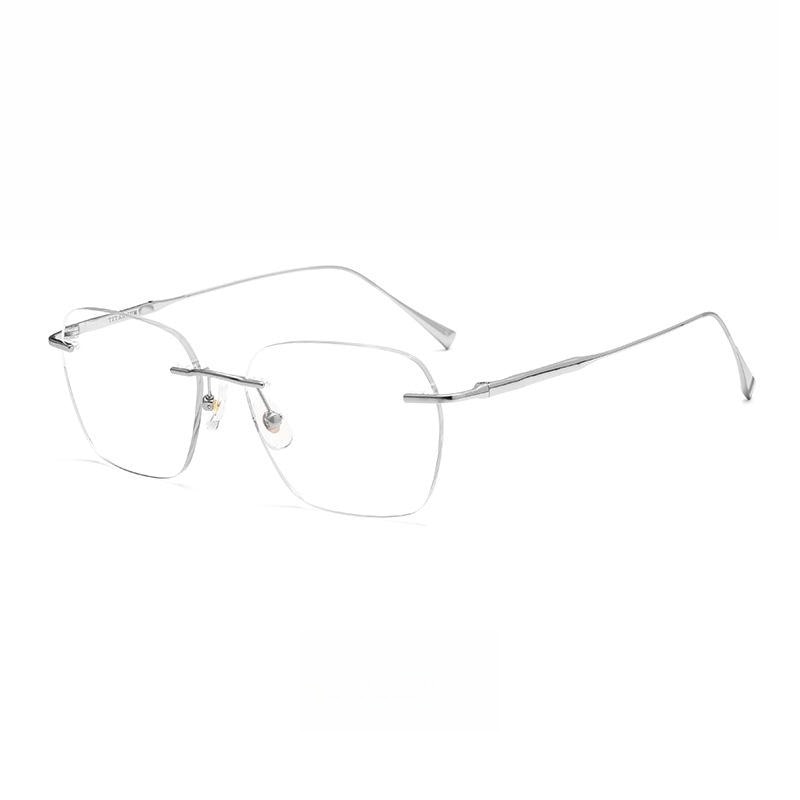 Yimaruili Unisex Rimless Square Titanium Eyeglasses 1912ti Rimless Yimaruili Eyeglasses Silver  