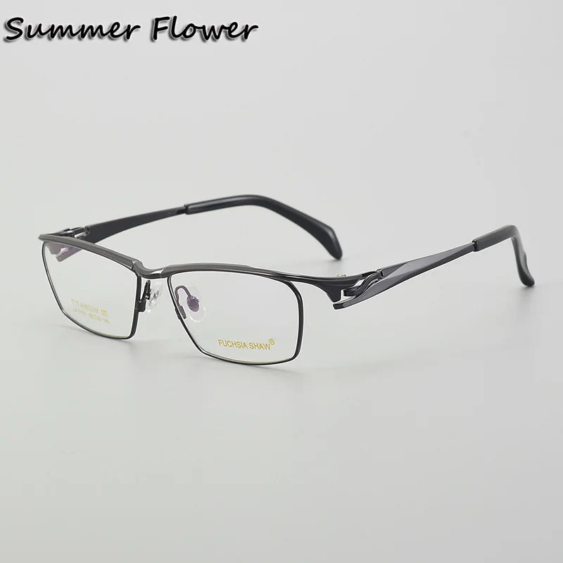 Summer Flower Unisex Full Rim Square Titanium Eyeglasses 86175 Full Rim Summer Flower Black Gray