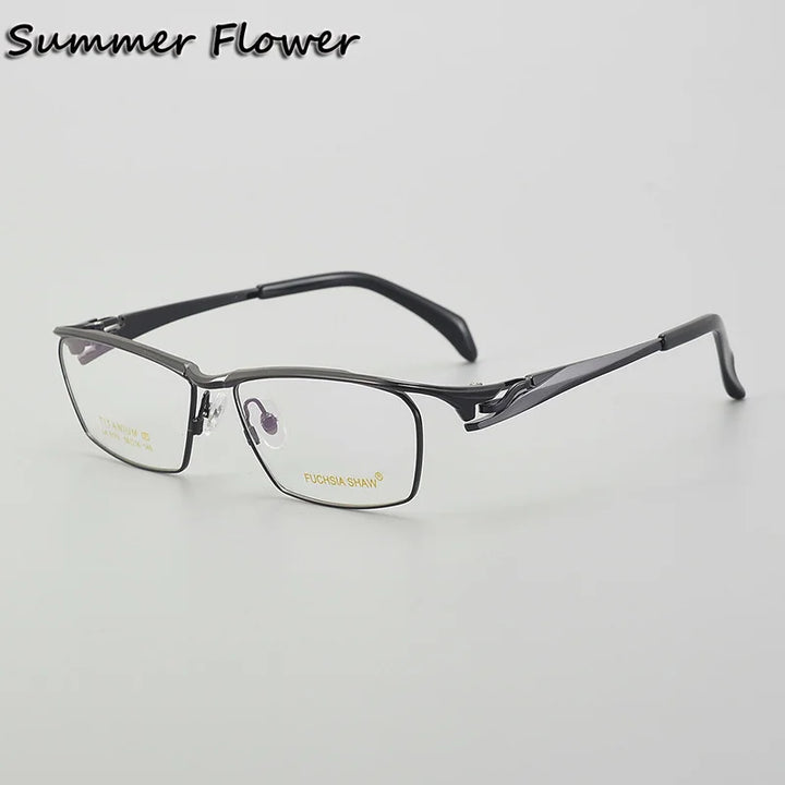 Summer Flower Unisex Full Rim Square Titanium Eyeglasses 86175 Full Rim Summer Flower Black Gray