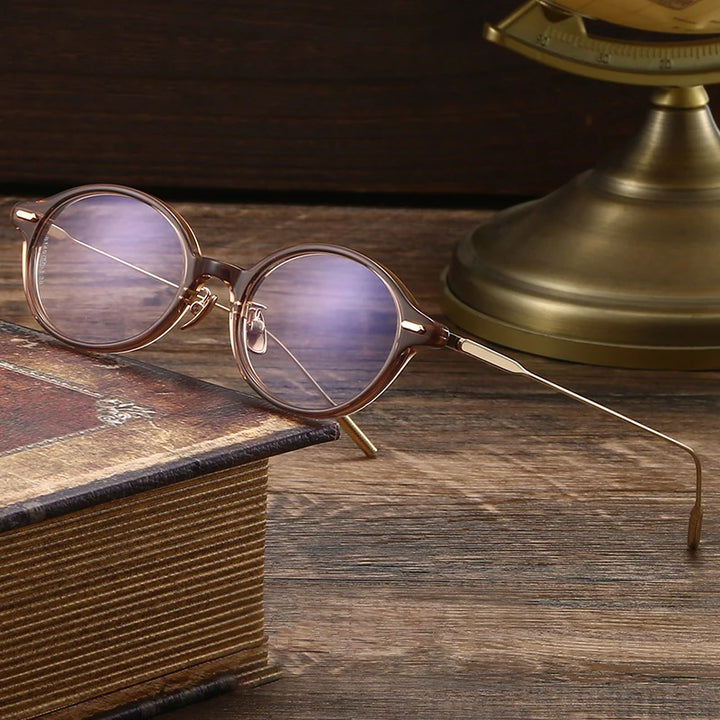 Black Mask Unisex Full Rim Round Titanium Acetate Eyeglasses 638149