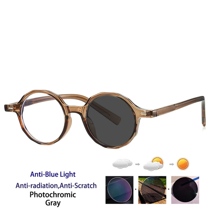 Kocolior Women's Full Rim Round Tr 90 Photochromic Reading Glasses 28008