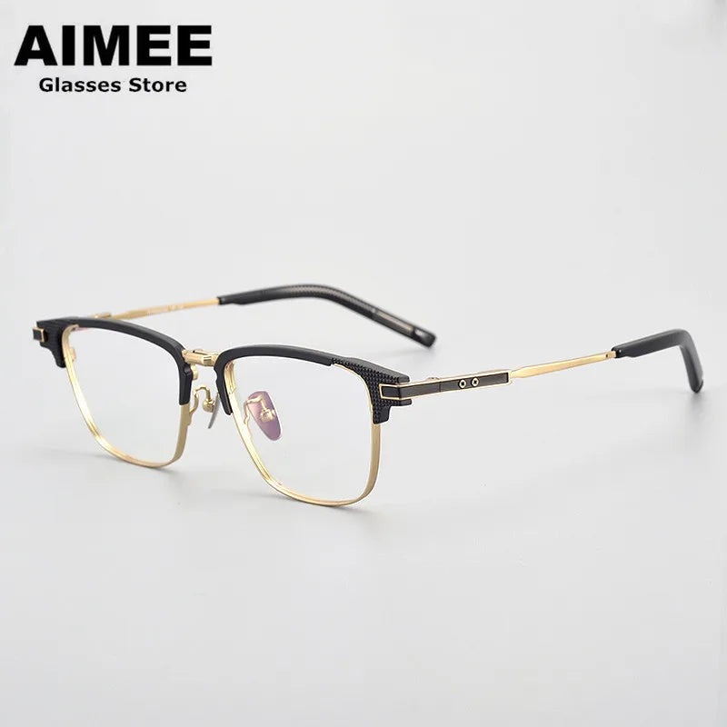 Aimee Unisex Full Rim Square Titanium Acetate Eyeglasses 94202 Full Rim Aimee Black-Golden