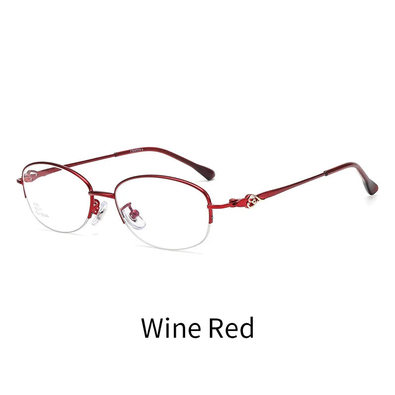 KatKani Women's Semi Rim Oval Alloy Eyeglasses 6769 Semi Rim KatKani Eyeglasses Wine Red  