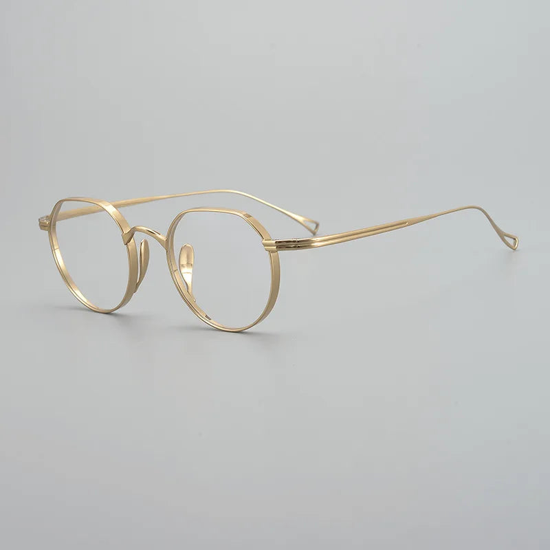 Black Mask Unisex Full Rim Flat Top Round Titanium Eyeglasses K9912 Full Rim Black Mask Gold  