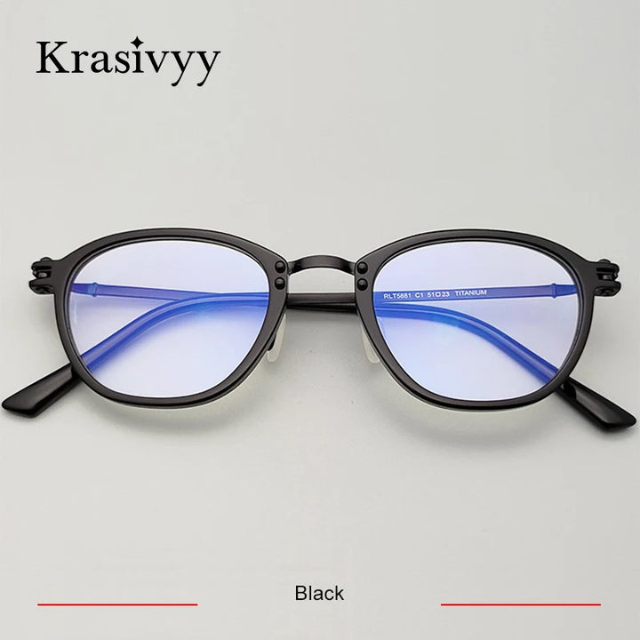 Krasivyy Men's Full Rim Oval Square Acetate Titanium Eyeglasses 35881