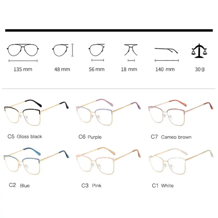 Handoer Women's Full Rim Square Cat Eye Alloy Tr 90 Eyeglasses 95731