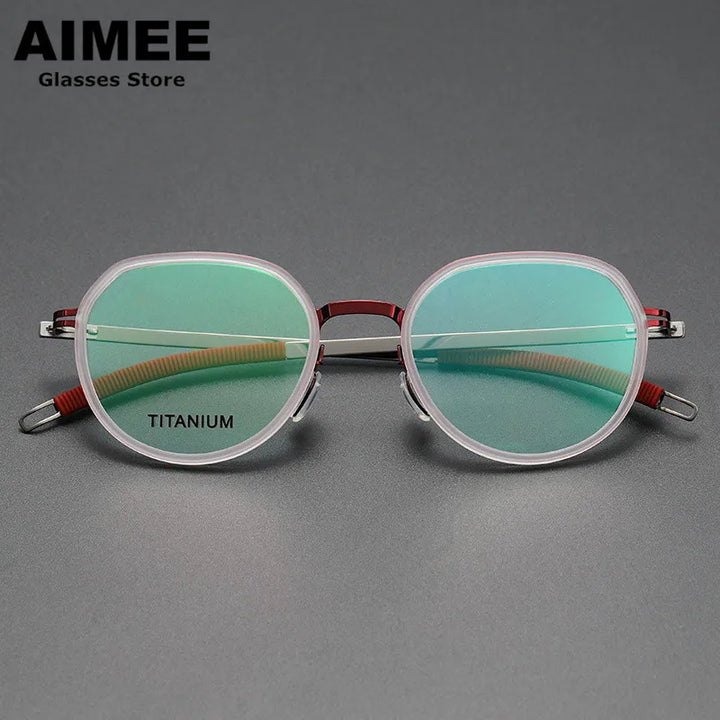 Aimee Unisex Full Rim Flat Top Oval Titanium Acetate Eyeglasses 60219 Full Rim Aimee Red-Transparent  