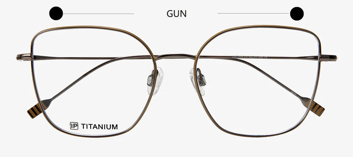 Esnbie Unisex Full Rim Square Cat Eye Titanium Eyeglasses 22024 Full Rim Esnbie GUN  