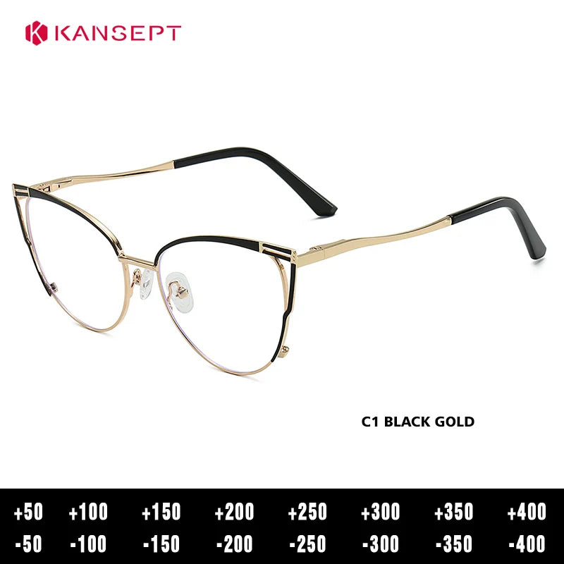 Kansept Women's Full Rim Round Cat Eye Alloy Reading Glasses 556984