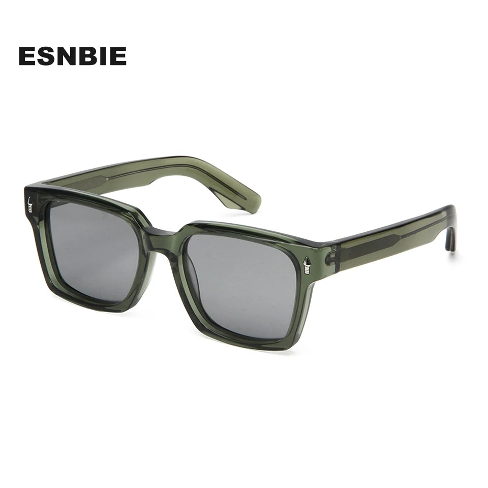 Esnbie Unisex Full Rim Square Brow Line Acetate Tac Sunglasses 240821
