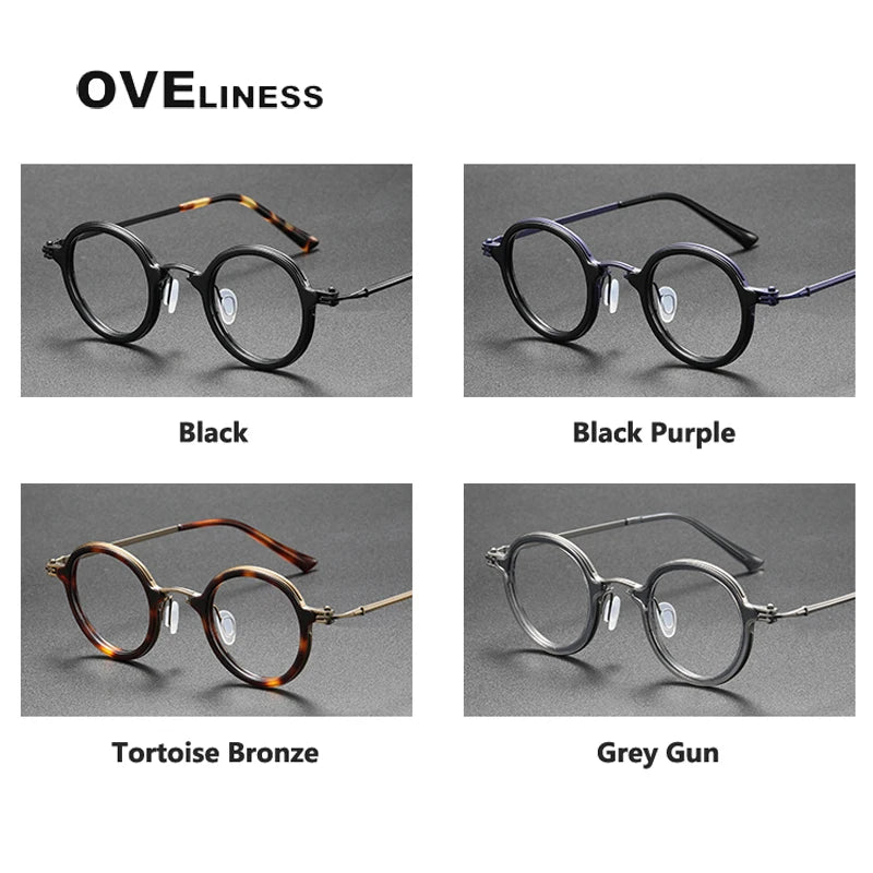 Oveliness Unisex Full Rim Round Acetate Titanium Eyeglasses 5899 Full Rim Oveliness   