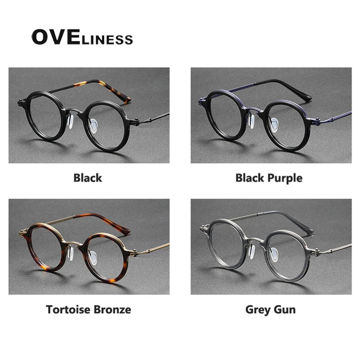 Oveliness Unisex Full Rim Round Acetate Titanium Eyeglasses 5899 Full Rim Oveliness   