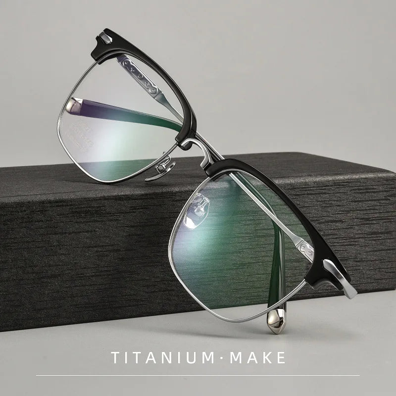 Hdcrafter Men's Full Rim Square Titanium Acetate Eyeglasses J0063t Full Rim Hdcrafter Eyeglasses   