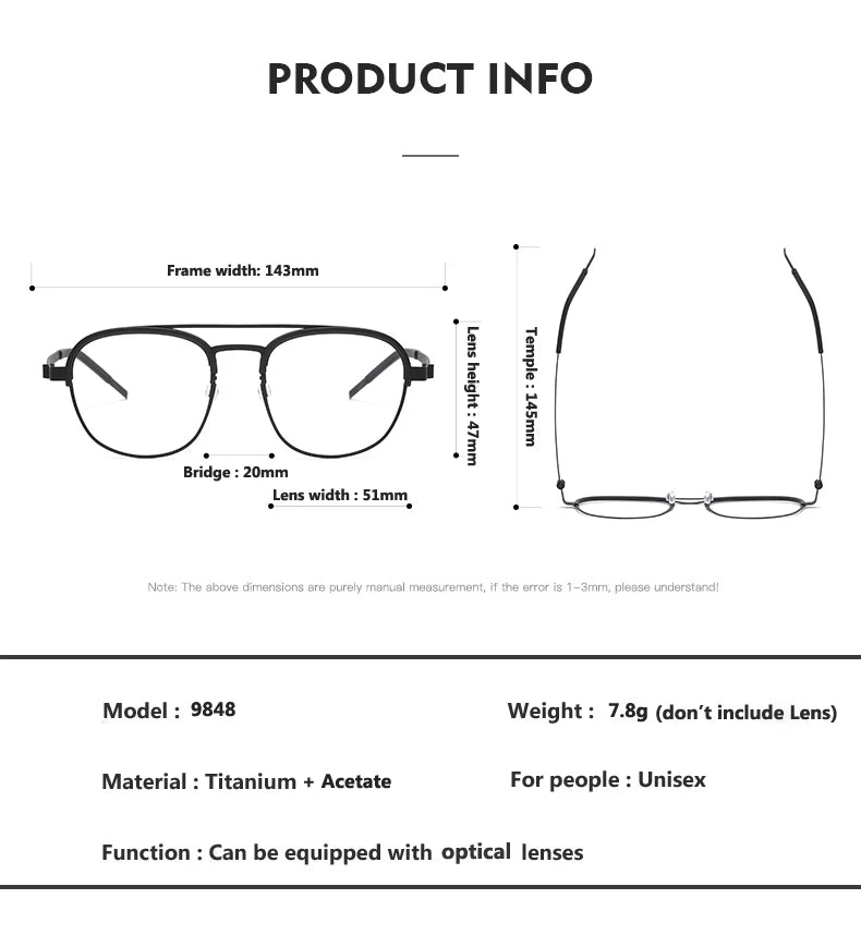 Aimee Unisex Full Rim Square Double Bridge Titanium Eyeglasses 9848 Full Rim Aimee   