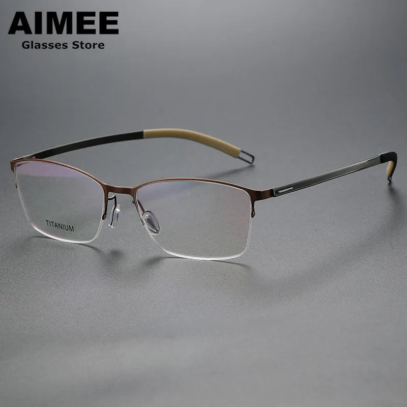 Aimee Unisex Semi Rim Square Screwless Titanium Eyeglasses 25119 Semi Rim Aimee Coffe-Gun  