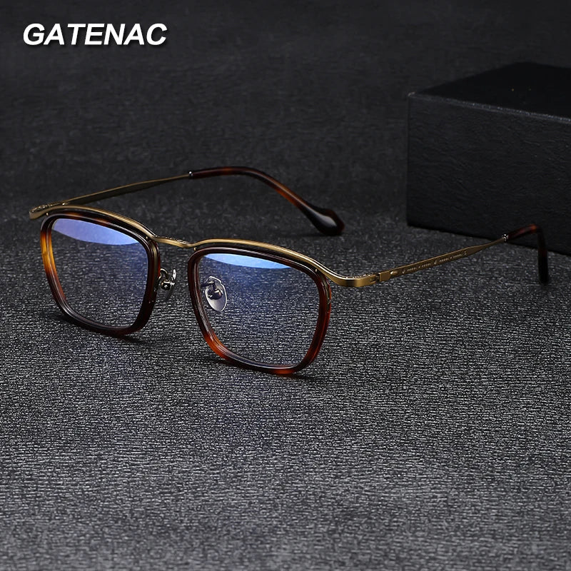 Gatenac Unisex Full Rim Square Acetate Titanium Eyeglasses Gxyj1459 Full Rim Gatenac   