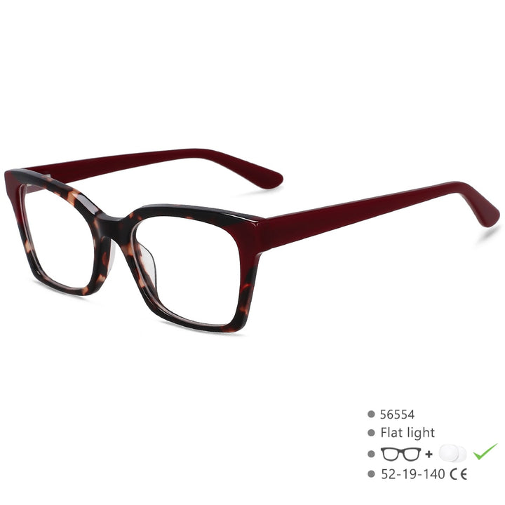 CCSpace Unisex Full Rim Square Cat Eye Acetate Fiber Eyeglasses 56554 Full Rim CCspace C2RedLeopard  