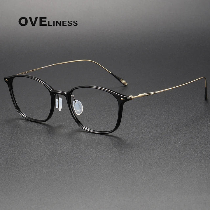 Oveliness Unisex Full Rim Square Acetate Titanium Eyeglasses 8650 Full Rim Oveliness black gold  
