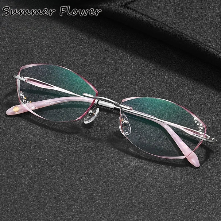 Summer Flower Women's Rimless Big Oval Titanium Eyeglasses 69142