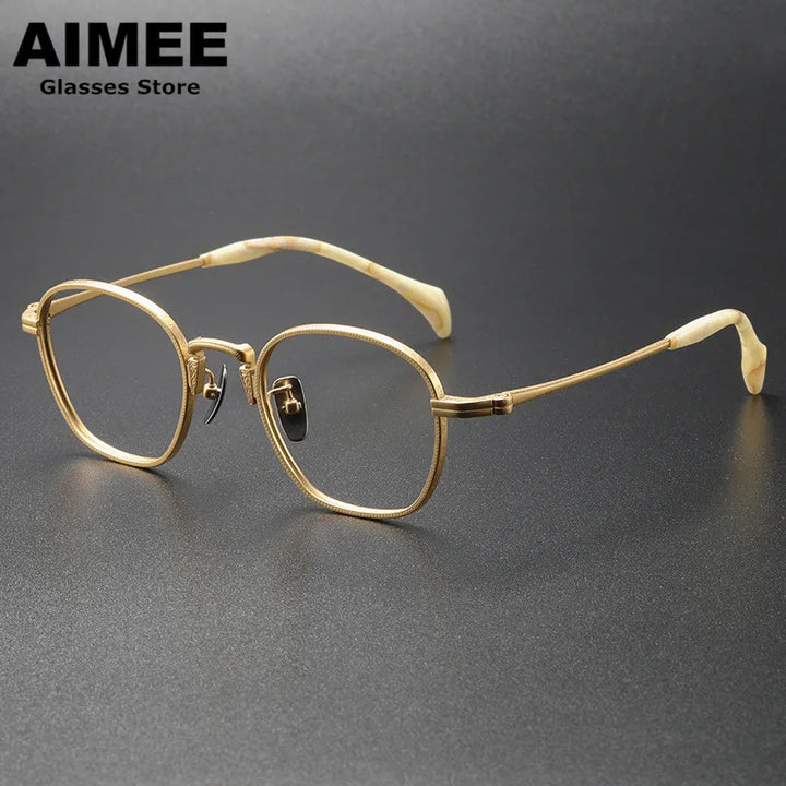 Aimee Unisex Full Rim Square Oval Titanium Eyeglasses 80850 Full Rim Aimee Golden  