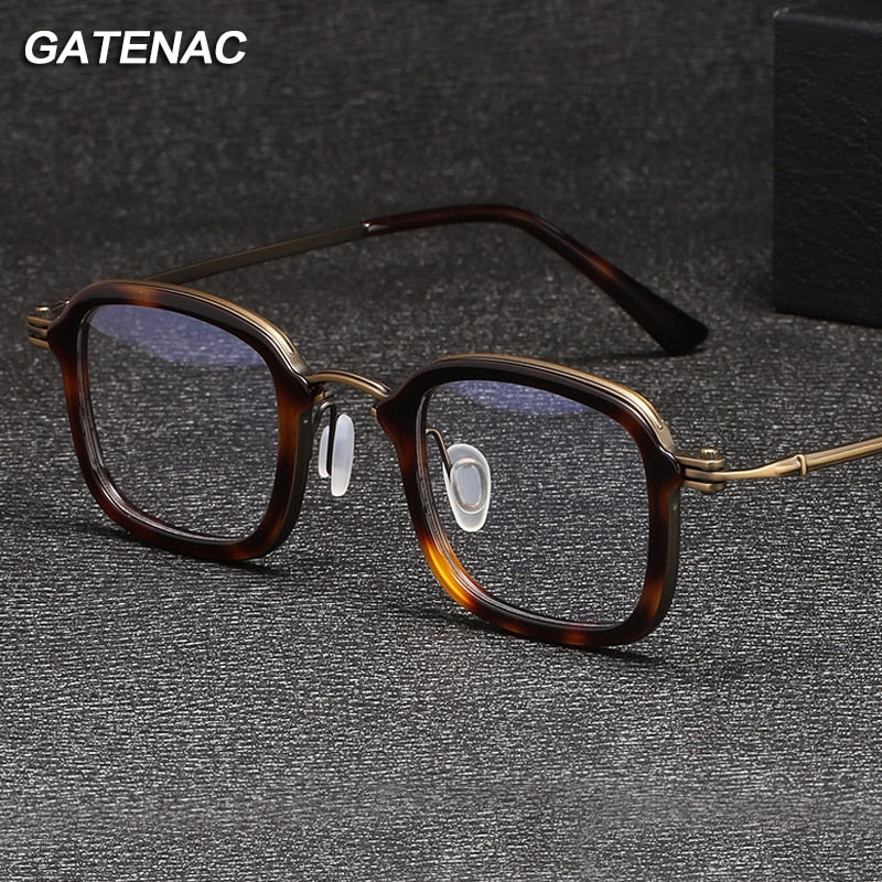 Gatenac Unisex Full Rim Square Acetate Titanium Eyeglasses Gxyj1048 Full Rim Gatenac   