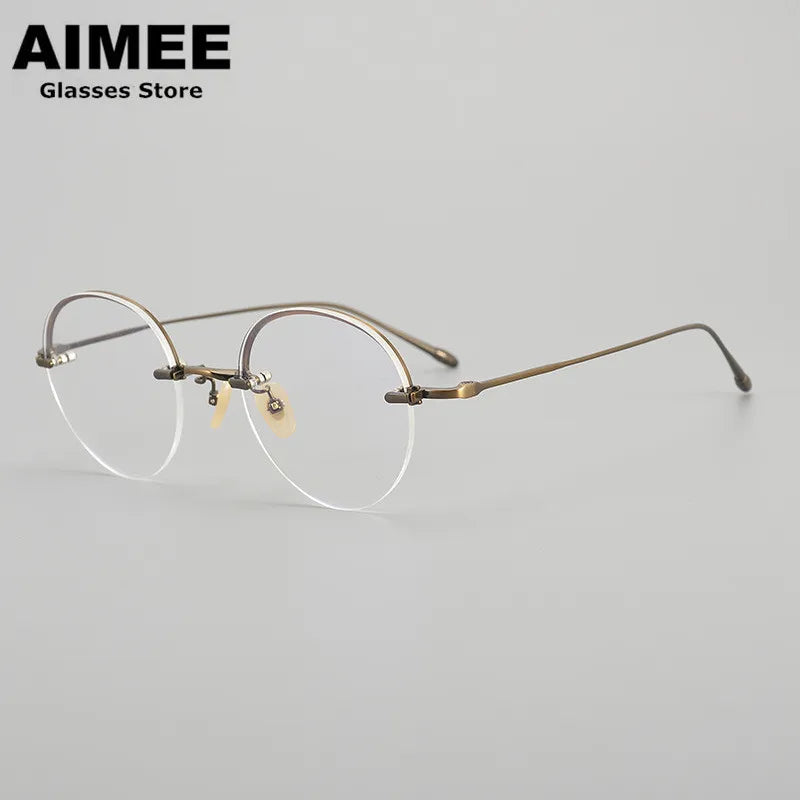 Aimee Unisex Semi Rim Round Titanium Eyeglasses 5921 Semi Rim Aimee Bronze  