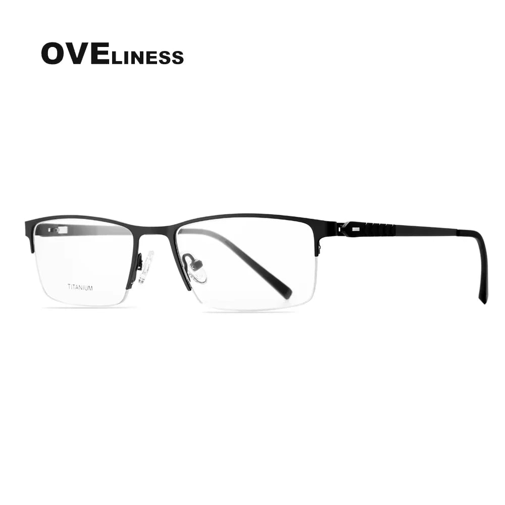 Oveliness Men's Semi Rim Square Titanium Alloy Eyeglasses 49853 Semi Rim Oveliness gun  