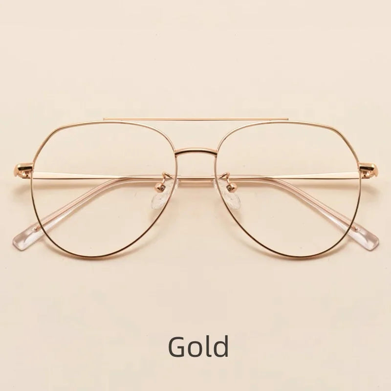 KatKani Unisex Full Rim Oval Double Bridge Alloy Eyeglasses 2309 Full Rim KatKani Eyeglasses Gold  