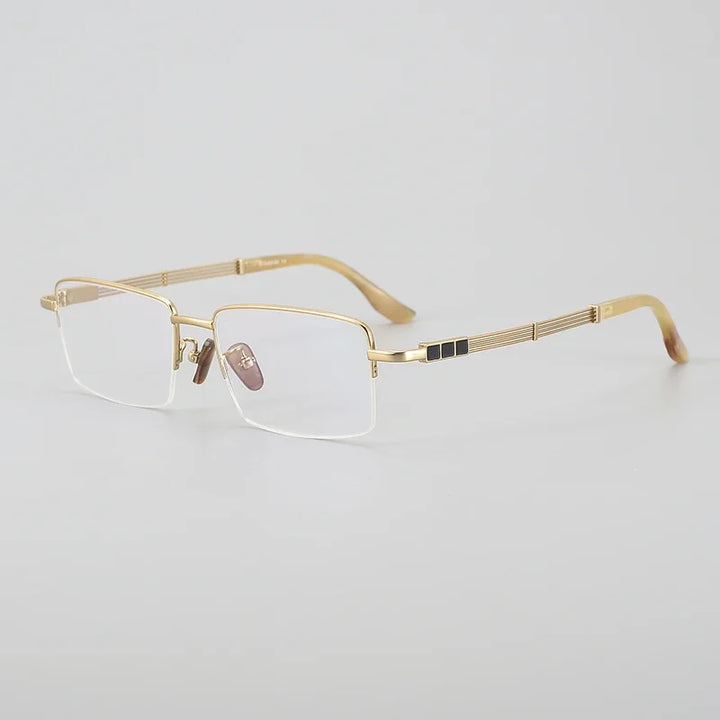 Aror Men's Semi Rim Square Titanium Horn Temple Eyeglasses 400116 Semi Rim Aror Gold