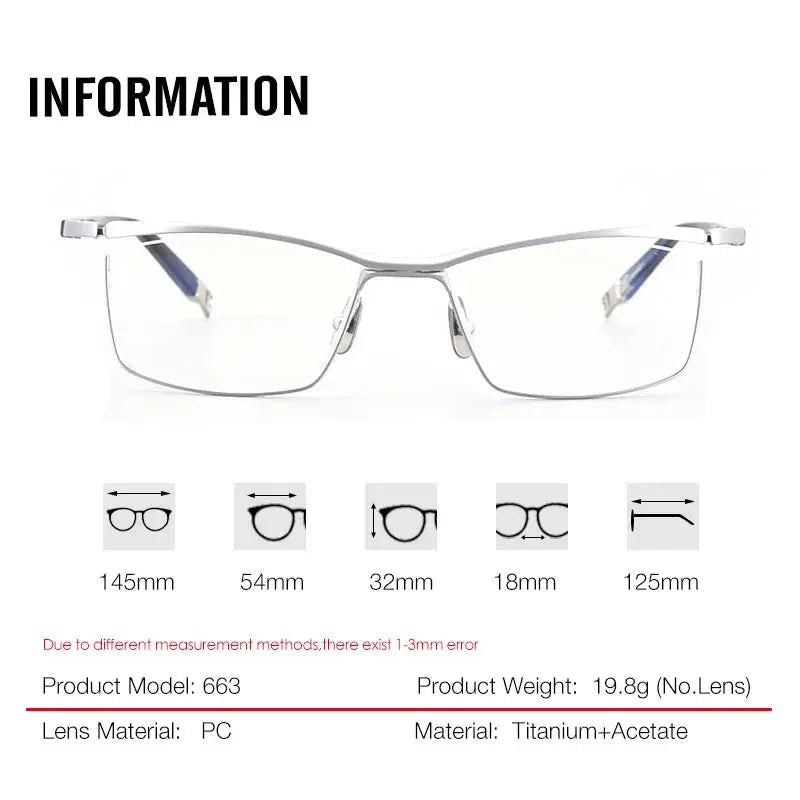 Aror Unisex Full Rim Brow Line 606300 Screwless Titanium Square Frames FuzWeb