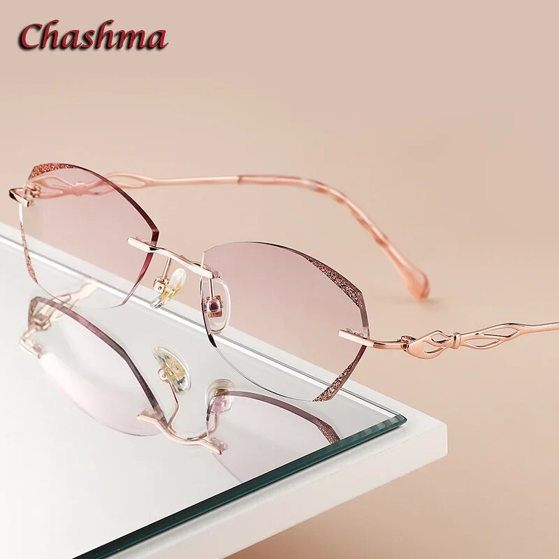 Chashma Ochki Women's Rimless Oval Titanium Glitter Edge Eyeglasses 156 Rimless Chashma Ochki   