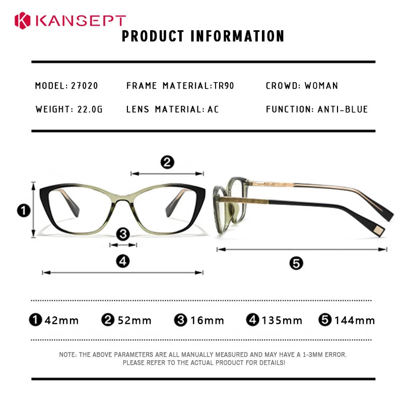 Kansept Women's Full Rim Square Tr 90 Alloy Reading Glasses 27020
