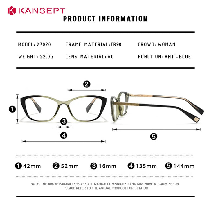 Kansept Women's Full Rim Square Tr 90 Alloy Reading Glasses 27020