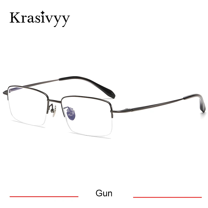 Krasivyy Men's Semi Rim Big Square Titanium Eyeglasses 316088