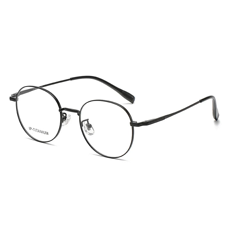 KatKani Unisex Full Rim Flat Top Round Titanium Eyeglasses 98587 Full Rim KatKani Eyeglasses Black  