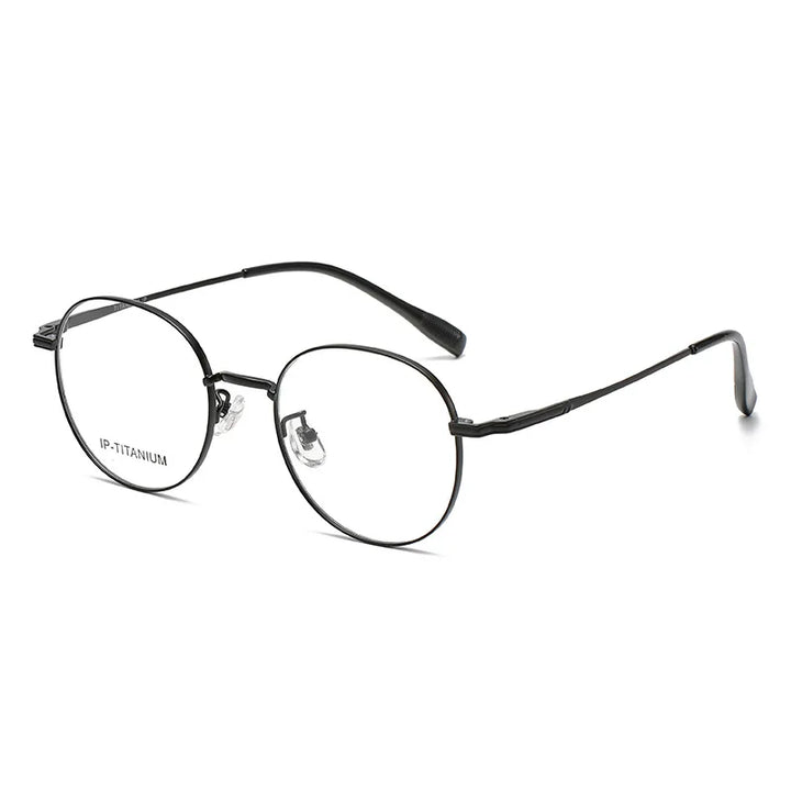 KatKani Unisex Full Rim Flat Top Round Titanium Eyeglasses 98587 Full Rim KatKani Eyeglasses Black  