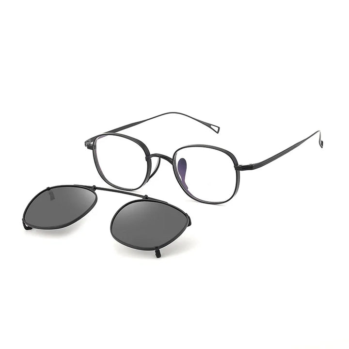 Black Mask Women's Full Rim Square Titanium Eyeglasses Clip On Sunglasses 910517