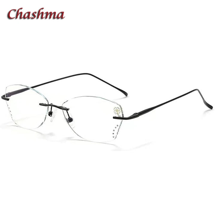 Chashma Ochki  Women's Rimless Butterfly Oval Titanium Eyeglasses 8159 Rimless Chashma Ochki Black  