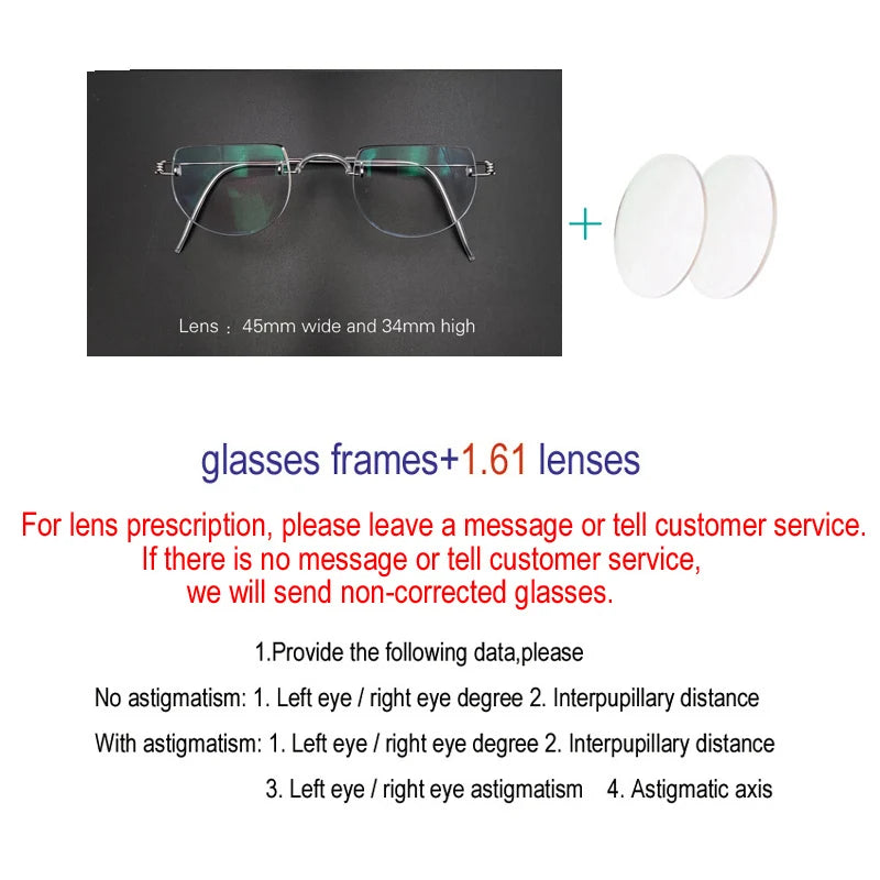 Yujo Unisex Rimless Flat Top Round Stainless Steel Eyeglasses 3445 Rimless Yujo 1.61lens CHINA