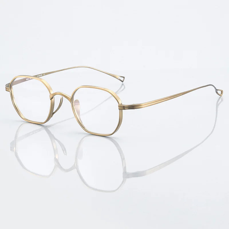 Black Mask Unisex Full Rim Flat Top Polygon Titanium Eyeglasses 389917