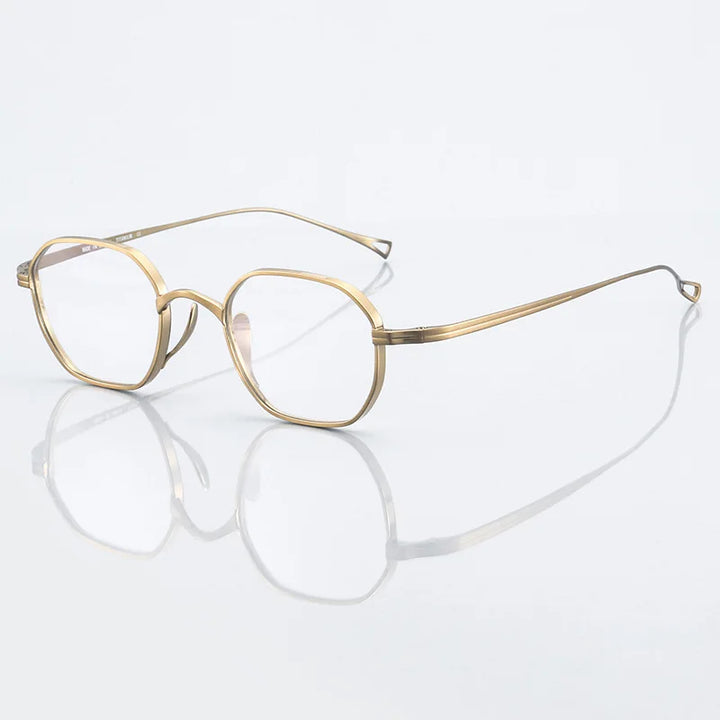 Black Mask Unisex Full Rim Flat Top Polygon Titanium Eyeglasses 389917