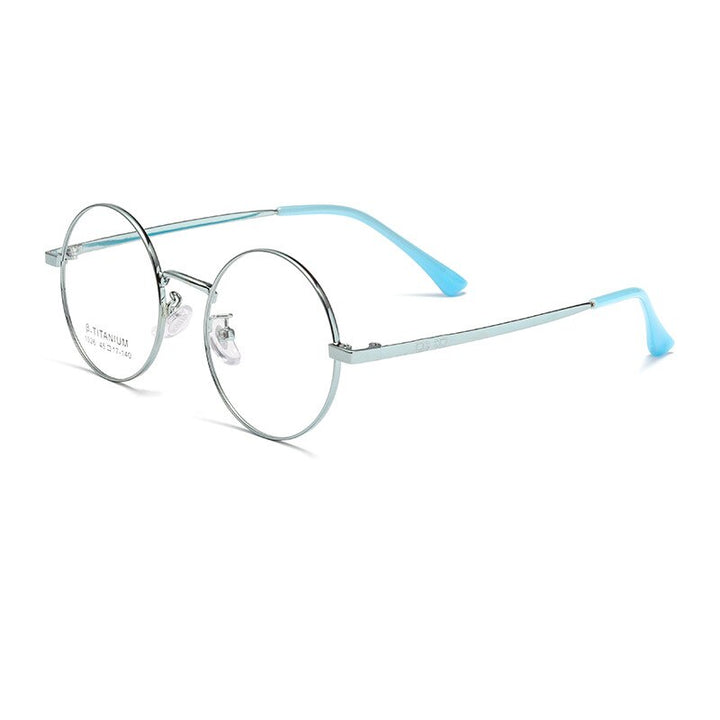 KatKani Unisex Full Rim Small Round Alloy Eyeglasses 1026th Full Rim KatKani Eyeglasses Cyan Silver  