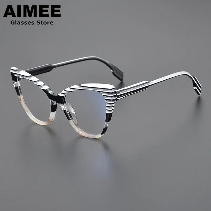 Aimee Unisex Full Rim Square Cat Eye Thick Acetate Eyeglasses 2629 Full Rim Aimee White Stripes  