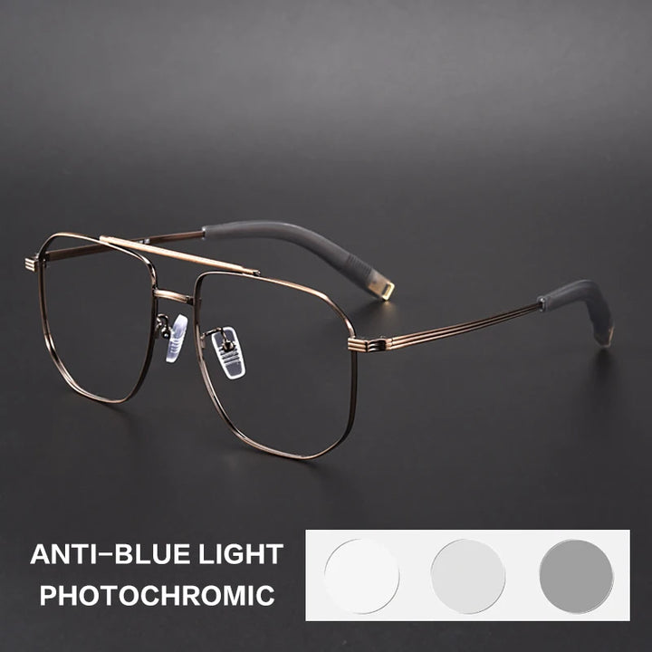 Gatenac Unisex Full Rim Square Double Bridge Titanium Photochromic Reading Glasses 760942