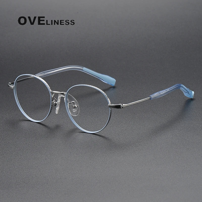 Oveliness Unisex Youth's Full Rim Round Titanium Eyeglasses 80939 Full Rim Oveliness blue silver  