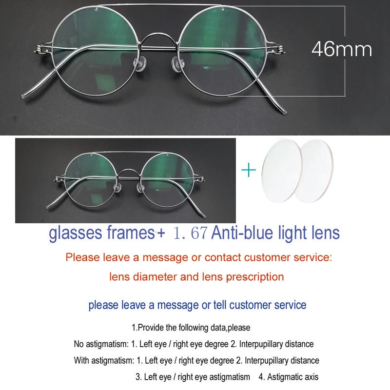 Yujo Unisex Full Rim Round Double Bridge Stainless Steel Eyeglasses Y4622 Full Rim Yujo C3 CHINA 