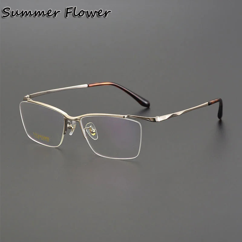 Summer Flower Unisex Semi Rim Square Brow Line Titanium Eyeglasses 86101 Semi Rim Summer Flower